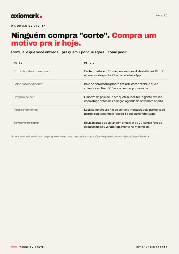 Página do modelo de oferta